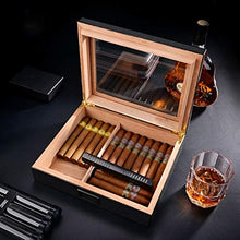 SMEJS Portable Spagna Cedar portasigari di Legno di Viaggio Cigar Humidor Set con umidificatore e igrometro Fibra di Carbonio Storage Box