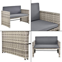 [en.casa] Set di Mobili da Giardino Arredo Esterno in Polyrattan con Cuscini Set Composto di 1 Divano a 2 Posti + 1 Tavolino Basso Multiuso - Beige/Grigio