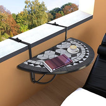 vidaXL Tavolo da Balcone Mosaico Semicircolare Nero Bianco Tavolino Pieghevole