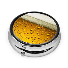 Scatola rotonda per medicina portatile, mini pillole in metallo, dispenser per pillole tascabili, borsa da viaggio, regalo per birra, carta da parati