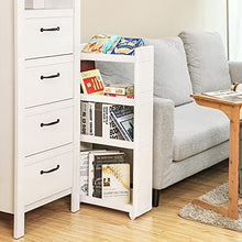 SONGMICS Scaffale Scorrevole Scaffale Portaoggetti Stretto Carrello Mobile Dispensa a 4 Livelli di Plastica con Rotelle per Cucina Bagno Bianco 45 x 17 x 91 cm KFR10WT