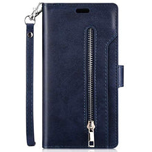 URFEDA Compatibile con Galaxy S6 Edge Custodia Libro per Telefono Portafoglio Custodia in Pelle PU con Nove Slot per Schede Cerniera Cover Libretto Protettiva Antiurto Case a con Magnetica,Blu