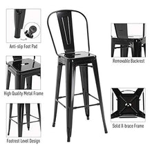 homcom Set 4 Sgabelli per Casa o Bar in Metallo Nero Leggero, Design Industriale con Poggiapiedi (44 x 49 x 116 cm)