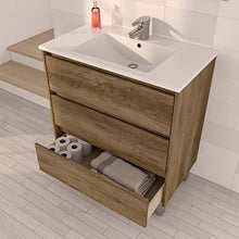 FMD Moebel GmbH Giunone S02 Set Mobile Bagno + Specchio, 80X45X86 H cm, Rovere Spazzolato, Melamina