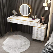 YSAA® Set toeletta comò cassettiera Intercambiabile Comodino e Sgabello/Sedia LED Specchio Luminoso Camera da Letto mobili 120 cm-A. Nessuna Sedia
