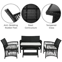 GARTIO Set da Giardino, Set di Mobili in PE Rattan, con Tavolino in Vetro, 1 Divano a Due Posti e 2 Poltrona, con Cuscini, per Giardino, Terrazza e Balcone