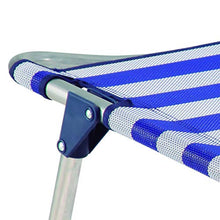 Solenny 50001072725168 – Sedia a sdraio-lettino con 4 posizioni, con manici e gamba pieghevole sullo schienale, colore: blu e bianco
