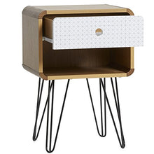 Comodino Buda con 1 cassetto, colore Quercia, gambe metalliche in nero