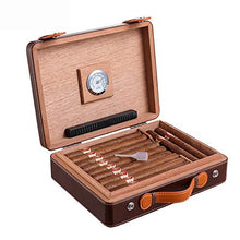FxsD Leather Cigar Box con Finto Esterno Cedar Fodera, Portatile Viaggi Sigaro umidificatore con la Maniglia, Built-in igrometro e umidificatore, può Contenere 35 Sigari ## (Color : A)