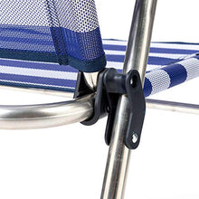 SOLENNY - Sedia da spiaggia pieghevole Marinera con schienale alto blu e bianco.