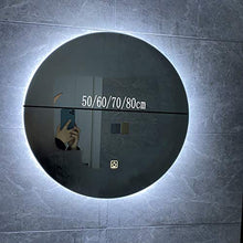 Specchio da bagno intelligente touch screen antiappannante specchio luminoso a led specchio rotondo con luce di cortesia, visualizzazione del tempo e della temperatura regolazione a tre colori