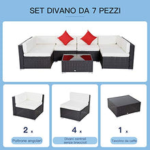 Outsunny Set Mobili da Giardino Rattan Poltrone Tavolino 7pz con Cuscini Balcone Esterno