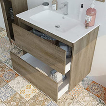 MarinelliGroup Mobile Bagno 80 cm con lavabo in Ceramica e Specchio con cassetti Rovere. Dalia