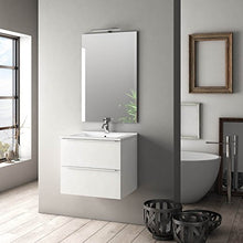 sodani Mobile da Bagno Sospeso con Lavabo Specchio e Lampada a LED Luna Bianco Lucido