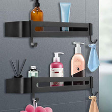 U-A 2 Confezioni Doccia Scaffale con 2 Ganci, Bagno Doccia Caddy, Alluminio dello Spazio di archiviazione Shelf, (rettangolo, Nero)