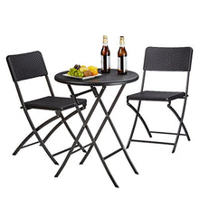 Relaxdays 10020758_46 Set Tavolo e Sedie da Campeggio BASTIAN, Pieghevoli, 3 Pezzi, Rattan, HxLxP 75,5x60x60 cm, Nero