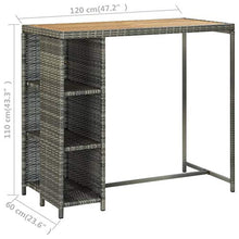 FAMIROSA Tavolo da Bar con Ripiani Grigio 120x60x110 cm in Polyrattan-3479