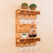 WAN Portabottiglie da Vino in Legno di Pino a 2 Strati | Supporto per Calice Supporto per Calice per Vino Appeso 8 ripiano in Vetro per Vino Contenitore per ripiano per spezie Scaffale per ripia