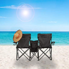 relaxdays Sedia da Campeggio Doppia, Pieghevole e Portatile, con Portabevande e Borsa Termica, Scomparti, Nero