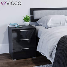 Vicco Comodino Nero lucido Con 3 cassetti Comò cassettone