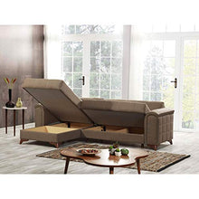 Divano Letto Contenitore Morris 3 posti in tessuto con chaise longue (Marrone)