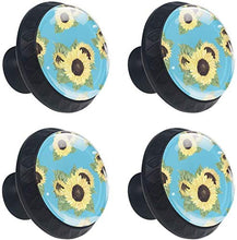 Girasole dipinto blu Pomelli per Porta Set di 4 Pomelli per Mobili Manopole per Cassetti Cucina Armadio Vetro