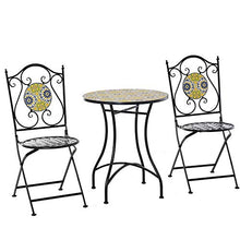 Set Tavolo e 2 Sedie Pieghevoli da Giardino in Metallo con Mosaico Colorato