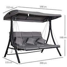 Outsunny Dondolo 3 Posti per Esterni Giardino, con Chaise Longue e Tetto Regolabile, Nero e Grigio, 200 x 115 x 168 cm