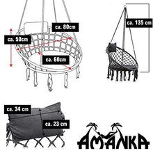AMANKA Sedia Sospesa in macramè 80cm con Cuscino - Poltrona Appesa Boho Fino a 120kg Rotonda Grigio