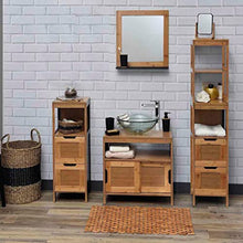 TENDANCE Mahe Armadietto con 2 cassetti in MDF e 1 ripiano, in Legno di bambù, Rovere Bianco