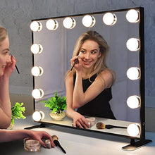 BEAUTME Hollywood Specchio da trucco con luci, Specchio da trucco grande con 14 lampadine a LED, alluminio Frame Table o Wall Mirror (Nero)