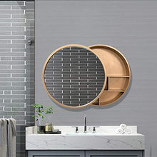 Bathroom mirror HXLQ Armadietto A Specchio, Specchio Rotondo A Parete con Contenitore,Specchio da Bagno in Legno Massello con Design Push-Pull, 50/60 / 70cm