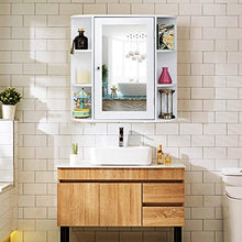 GOPLUS Armadietto con 4 Ripiani e Sppechio da Bagno, 66x63x12,5 cm (Bianco)