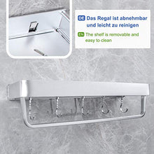 Dexus Mensole Bagno in Alluminio Senza Foratura, con Portasciugamano e 5 Gancio, Anti Ruggine, Porta Shampoo Sapone per Doccia
