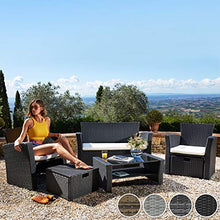 TecTake 800719 Salottino in Rattan, Componibile con Versatilità, Resistente ai Raggi UV, Robusto Acciaio, Tavolo con Piano & Cuscini - Disponibile in Diversi Colori (Nero | No. 403278)