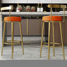 GYPPG Breakfast Barstool Kitchen Chair Textile Linen Upholstered Round Seat with Backrest And Footrest/Bistro Coffee/Gold Legs,Max Load 440lb(Orange)