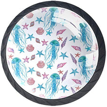 Meduse blu dell'acquerello e conchiglie Pomelli per Porta Set di 4 Pomelli per Mobili Manopole per Cassetti Cucina Armadio Vetro