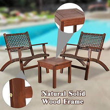 YRRA 3 Pz Patio Conversazione Set Set Solido Eucalipto Telaio in Legno All'aperto Mobili in Vimini Set di Bistro Set con tavolino Mobili in Rattan Set per Cortile (Marrone)