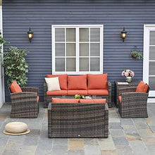 Outsunny Set Mobili da Giardino 6 Pezzi in Rattan con Tavolini, Divani e Poltrone Imbottiti per 7 Persone, Marrone - Arredi Casa