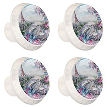 Maniglie per cassetti Manopole per cassetti Manopole rotonde Confezione da 4 per armadietto, cassetti, cassettiere, cassettiere ecc - Arte fiore pittura paesaggio Torre Eiffel