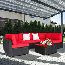 MengFeiNi Set di Mobili per Esterni da 7 Pezzi in Patio in PE in PE in Rattan con 2 Cuscini E Tavolo da tè (Rosso)
