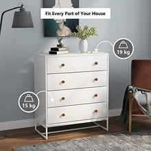 DADEA comodino bianco con 4 cassetti, cassettiera laterale moderna con ampio spazio di archiviazione, organizer funzionale con base in metallo per la casa, bianco puro