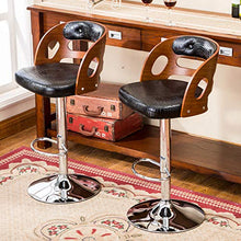 Pu Pelle Rotondo Bar Sgabello con Back Rest Height Regolabile Swivel Solid Wood Pub Sedia Home Kitchen Bar Sgabello Backless Stool con Footrest (Nero)