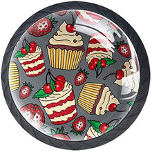 Delicious Cupcakes Cherry Strawberry Pattern Pomelli per Porta Set di 4 Pomelli per Mobili Manopole per Cassetti Cucina Armadio Vetro