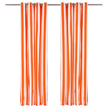 vidaXL 2X Tende con Anelli Classici Eleganti Traslucide Moderne Tendaggi Rivestimento Finestre Privacy in Metallo e Cotone 140x245cm Arancio a Strisce