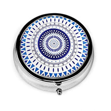 Astuccio porta pillole blu astratto mandala rotondo scatola pillole portatile da viaggio mini contenitore di moda tre scomparti pillole organizzatore pillola vitamina titolare scatole