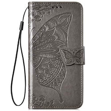 Saceebe Compatibile con Xiaomi Max 3 Custodia pelle Cover a libro Portafoglio Flip Case [Custodia in pelle goffrata con fiori e farfalle con cordino] anteriore e posteriore Bumper Case,grigio