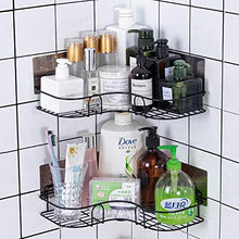 Mensole da bagno Triangolo da toeletta Punch gratuito WC Forniture per WC Mensola da parete angolare da appendere a parete 2 pezzi-Nero