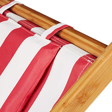 relaxdays Sedia, Set da 2, Sdraio Mare Pieghevole in bambù, Fodera in Tessuto con Cuscini, Rosso, Strisce Rosse