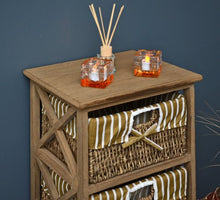 Ts-Ideen 4200 - Cassettiera in stile antico con 3 cestini in rattan, colore: Marrone
